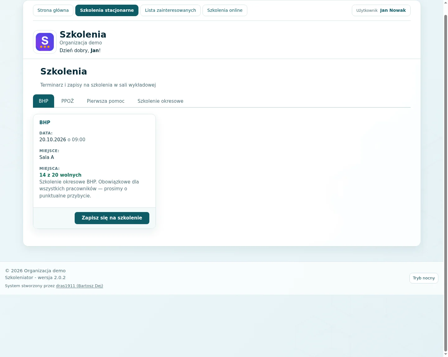 Lista szkoleń stacjonarnych z wolnymi miejscami